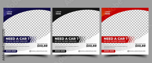 Set of Modern square banner design template. Editable car rental banner with place for the photo. Usable for social media post, banner, and web.