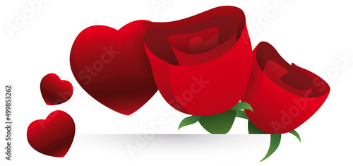 Design with red roses and floating hearts over white background, Vector illustration