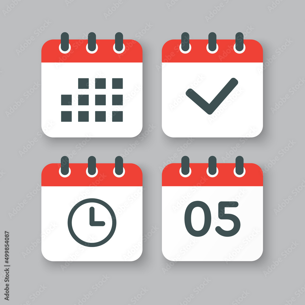 Icons calendar number 5, agenda app, timer, done Icons calendar number 5, agenda app, timer, done