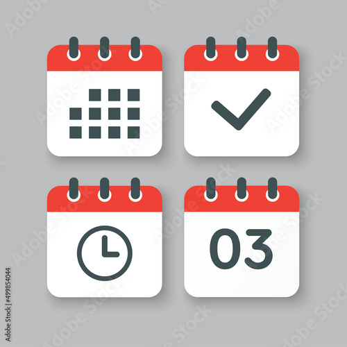 Icons calendar number 3, agenda app, timer, done
