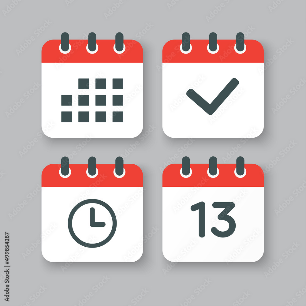 Icons calendar number 13, agenda app, timer, done Icons calendar number 13, agenda app, timer, done