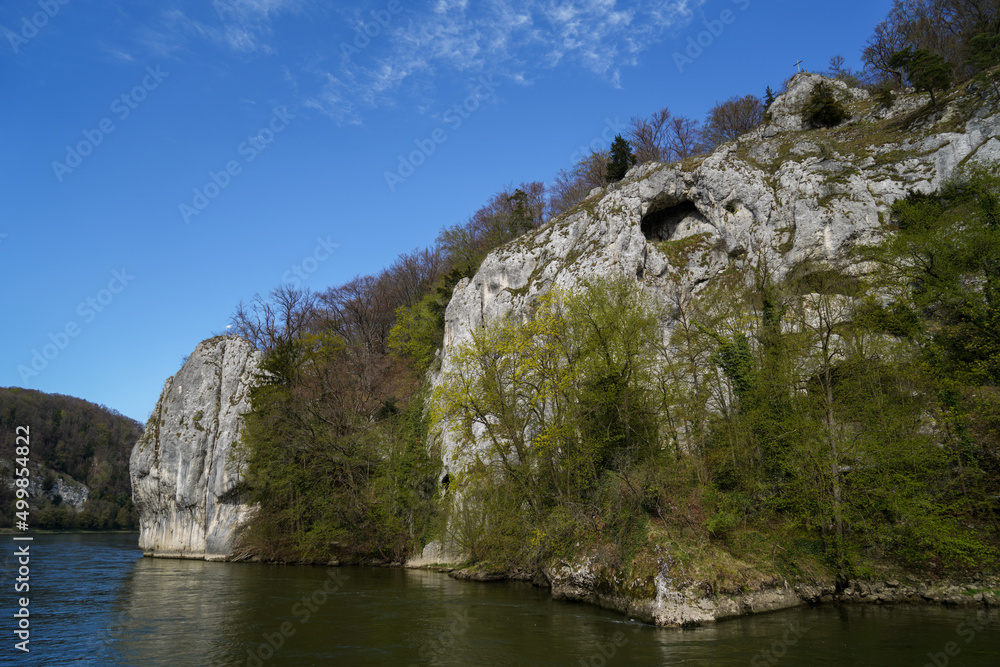 Danube breakthrough from Kelheim to Weltenburg monastery with rocks and the current of the Danube Danube breakthrough from Kelheim to Weltenburg monastery with rocks and the current of the Danube