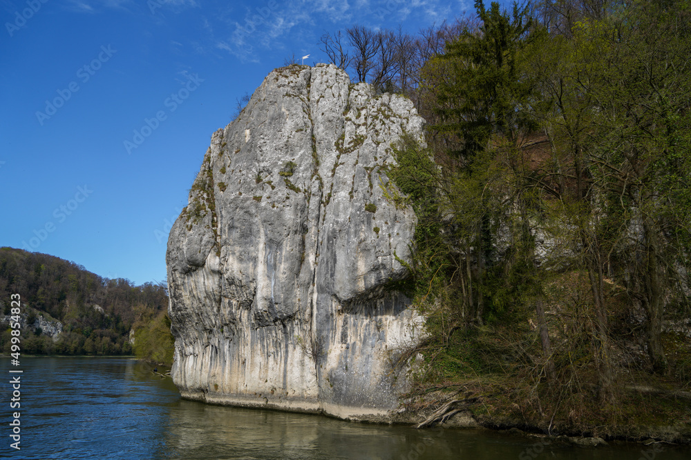 Danube breakthrough from Kelheim to Weltenburg monastery with rocks and the current of the Danube