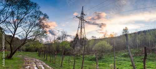 Fotografie, Obraz landscape with electricity pylon and power lines