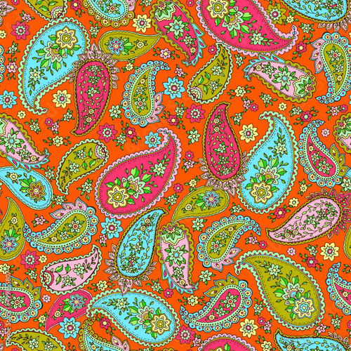 Wallpaper Mural vector seamless graphical hand drawn outlined paisley pattern. Multicolor multidirectional ethnic allover design with small ditsy flowers. Torontodigital.ca