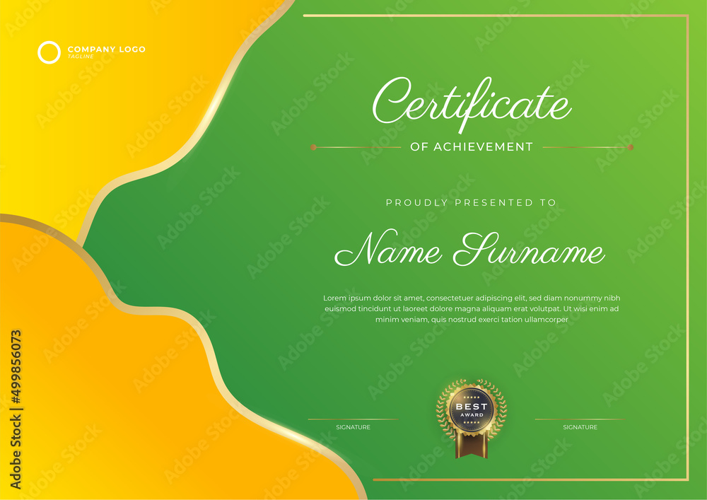 Modern green certificate template and border, for award, diploma, and