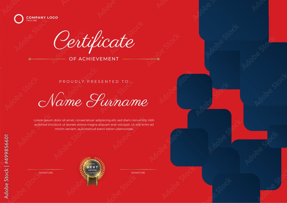Modern red certificate template and border, for award, diploma, and