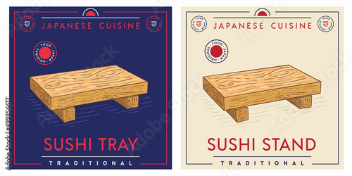 Wooden stand tray for sushi rolls