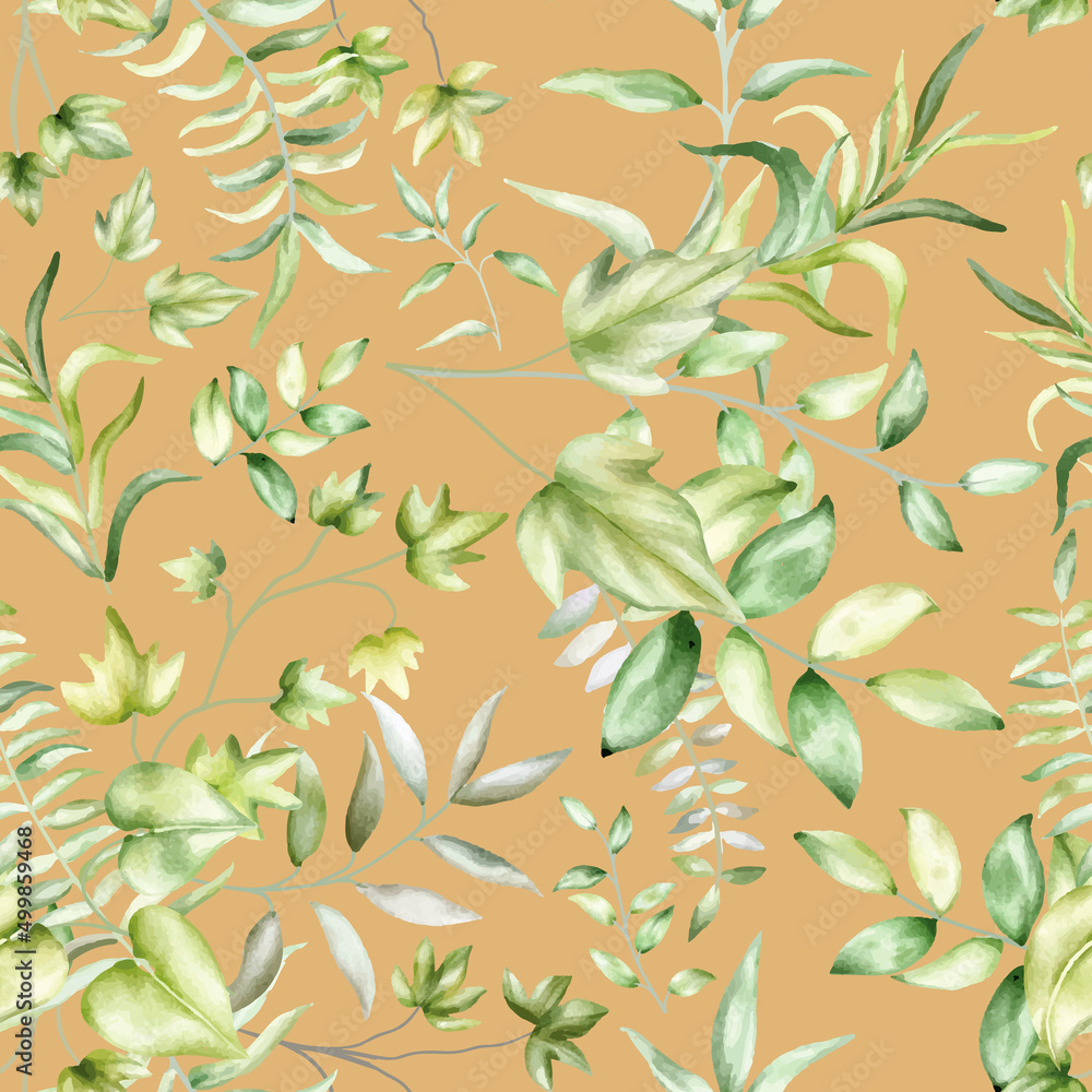 beautiful greenery leaves  seamless pattern design