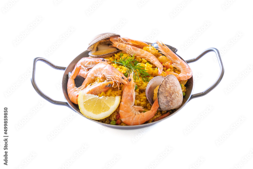 paella in a dish isolated on a white background paella in a dish isolated on a white background