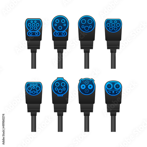 EV charging station Blue charge car ports. Symbol, logo vector illustration.