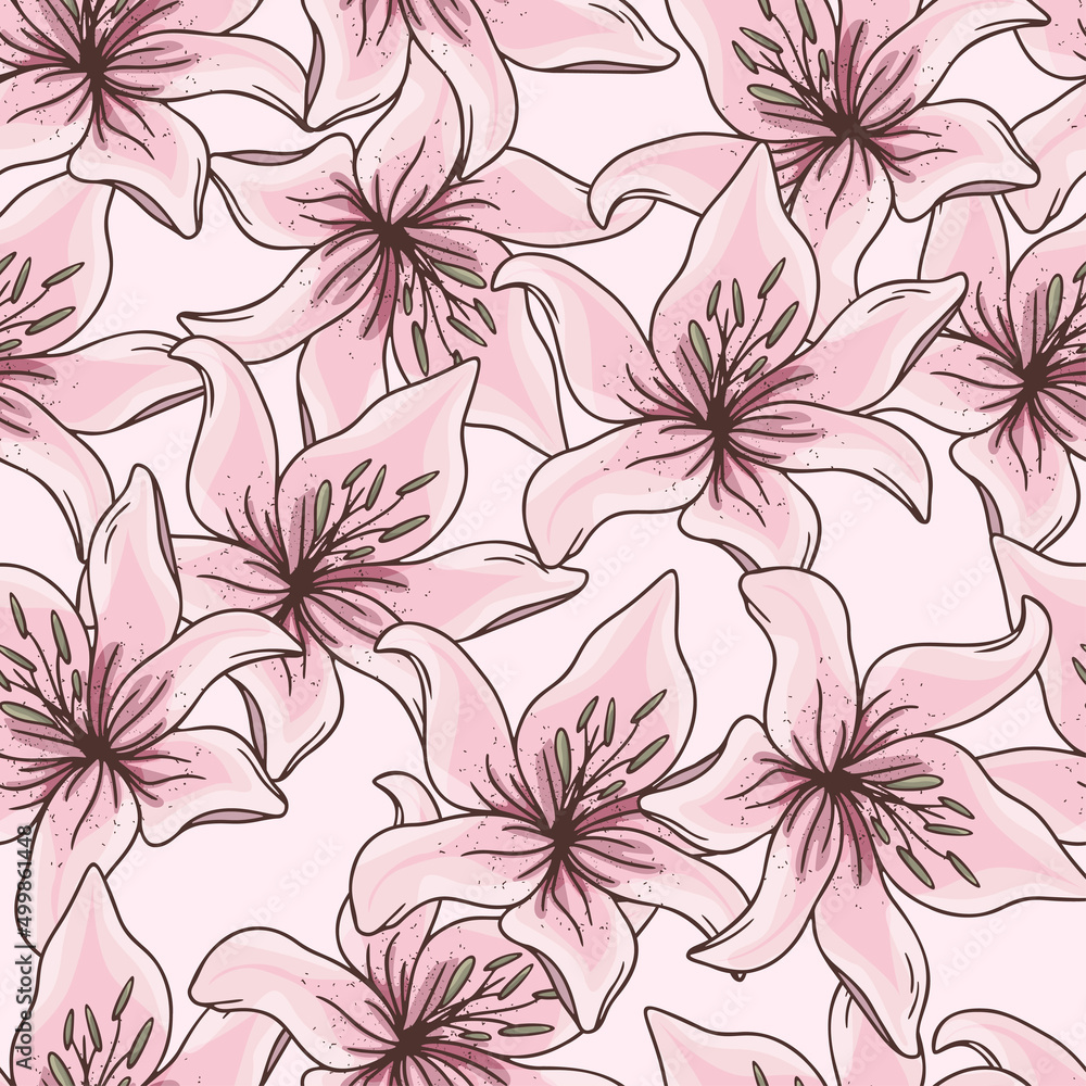 Lily Hand Drawn Seamless Pattern Background