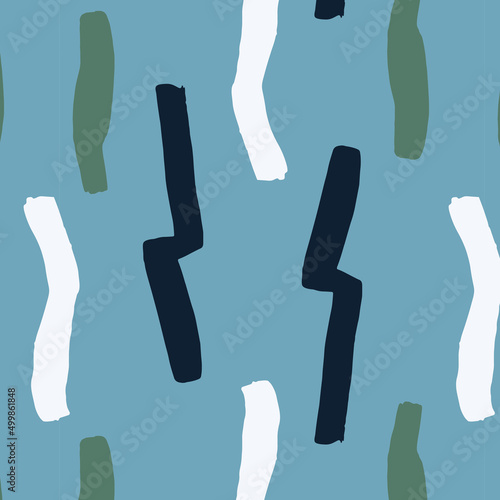 Hand painted striped pattern on blue background. 