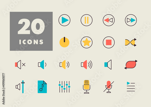 Multimedia user interface vector icons set