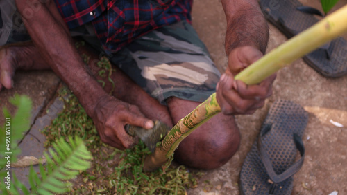Men preparing cinnamon sticks in Sri Lanka