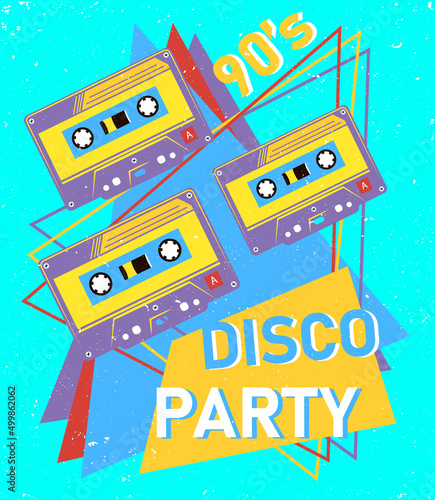 Vector banner in trendy 80s-90s memphis style. Cover design  advertising  poster and greeting card. Vector Illustration. Disco party