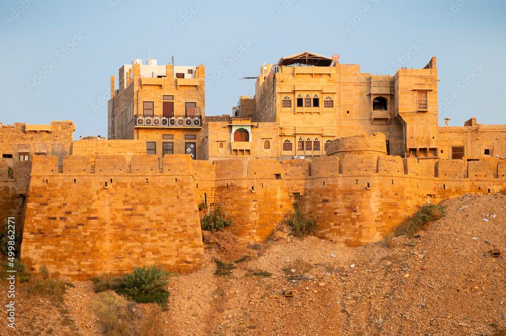 Jaisalmer,Rajasthan,India - October 15,2019: Jaisalmer Fort or Sonar Quila or Golden Fort. living fort - made of yellow sandstone. UNESCO world heritage site at Thar desert along old silk trade route.