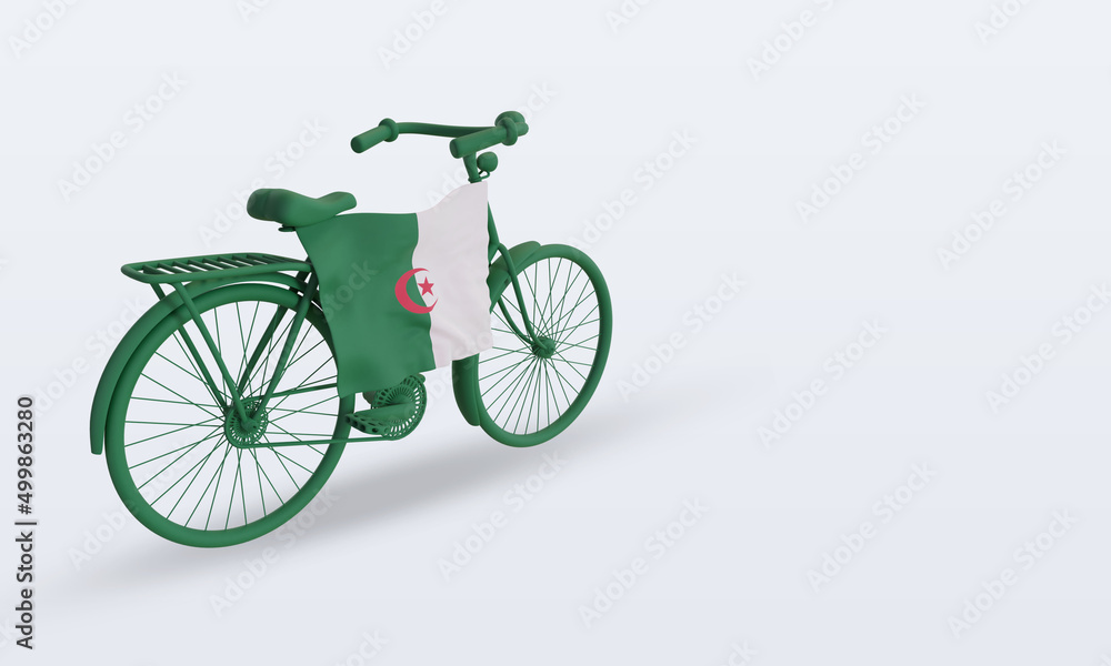 Fototapeta premium 3d bycycle day Algeria flag rendering left view