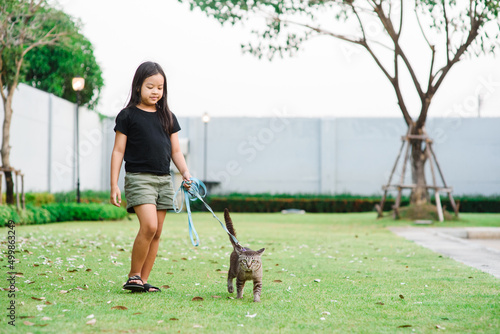 A Girl Asian Child  Lovey Kitty Hug Kitty  Outdoor  
