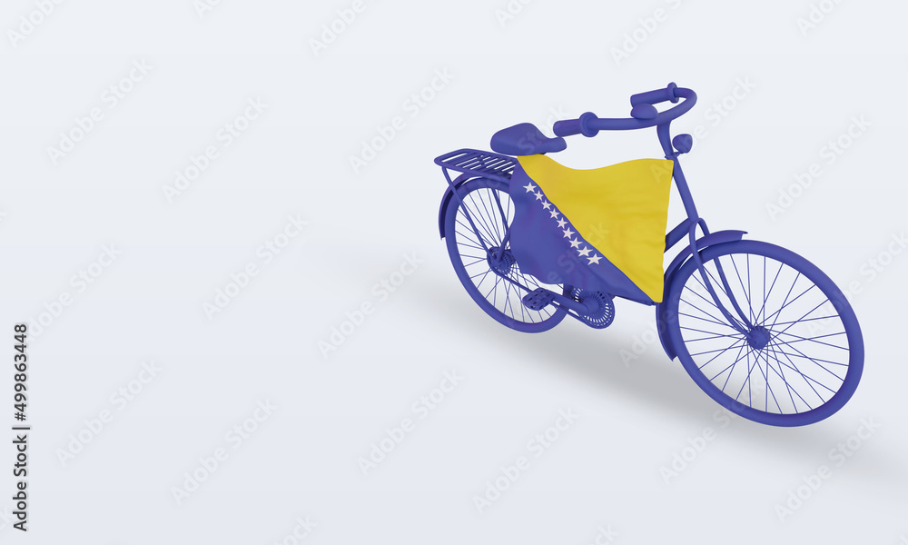 Fototapeta premium 3d bycycle day Bosnia and Herzegovina flag rendering right view