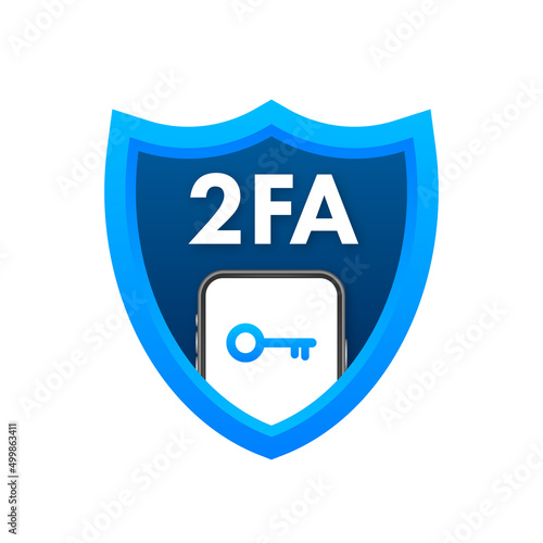 Two step authentication 2fa, flat cartoon smartphone and computer safety login or signin. Vector stock illustration.