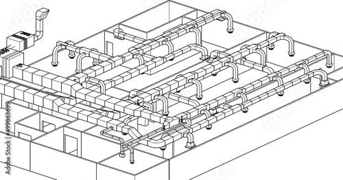 BIM illustration of air ducts design 3d vector