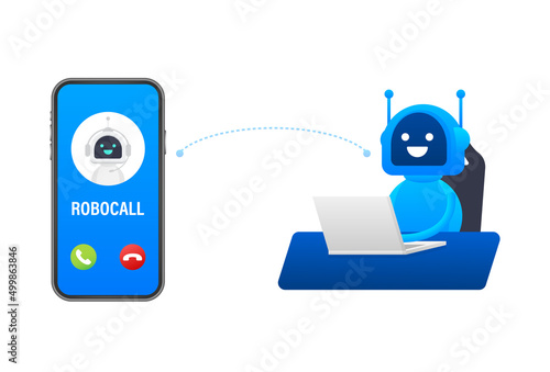 Business card with robo call. Mobile phone. Robo call. Cpam. Vector stock illustration. photo