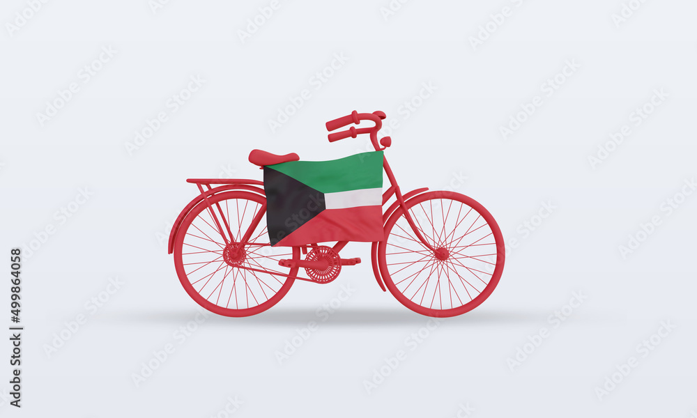 3d bycycle day Kuwait flag rendering front view