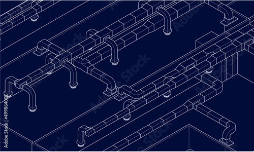 illustration of air ducts design 3d vector blueprint