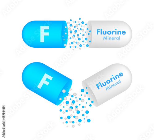 F, fluorine for healthcare design. Vitamin complex. Healthcare concept. Food concept. Organic food icon. Vector stock illustration.