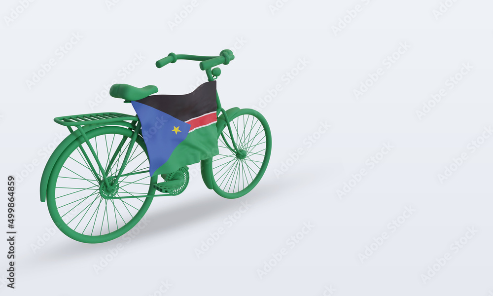 Fototapeta premium 3d bycycle day South Sudan flag rendering left view