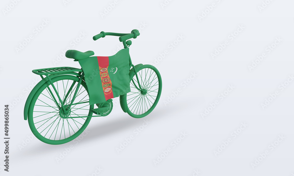 3d bycycle day Turkmenistan flag rendering left view 3d bycycle day Turkmenistan flag rendering left view