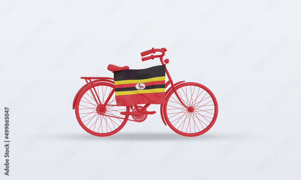 3d bycycle day Uganda flag rendering front view