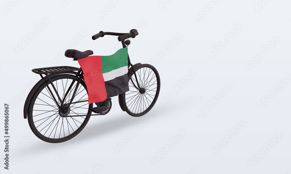 3d bycycle day United Arab Emirates flag rendering left view 3d bycycle day United Arab Emirates flag rendering left view