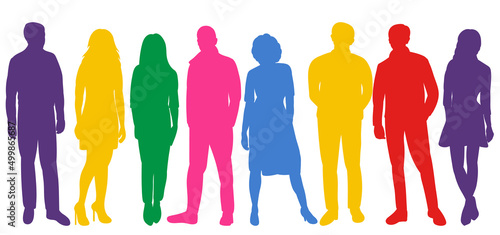 men, women colorful silhouette, on white background