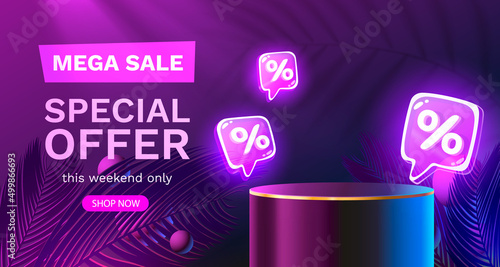 Mega sale special offer, Stage podium percent, Stage Podium Scene with for Award, Decor element background. Vector photo