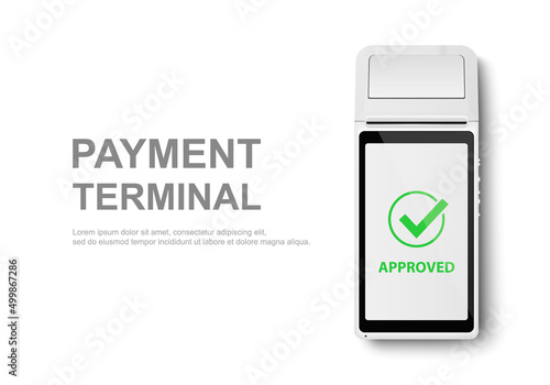 Vector Realistic 3d White Touch Mobile Payment Machine. POS Terminal Closeup Isolated on White. Design Template of Bank Payment Wireless Contactless Terminal, Mockup. Payments device. Top View