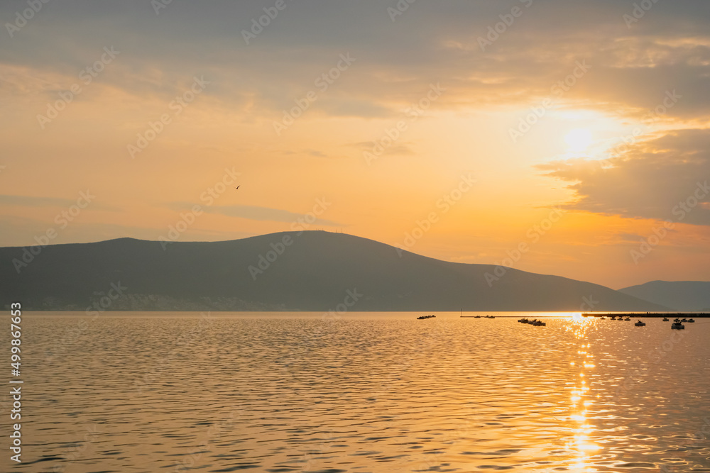 beautiful golden sunset over the sea. natural landscape sunlight background. beauty in nature. relaxation summer vibes