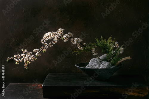 Spring ikebana with white flowers photo