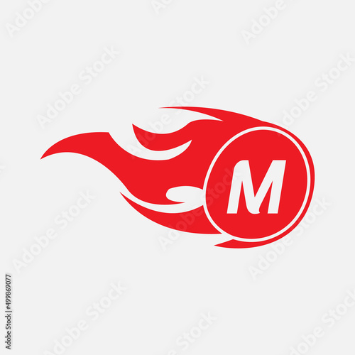 Modern letter M design template. Burning flame design vector illustration