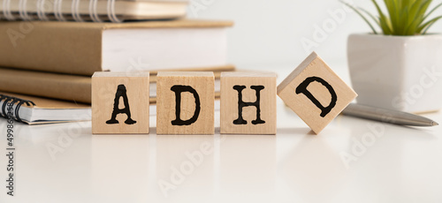 ADHD Abbreviation on ADHD cubes on a light background. Close ADHD © Inna