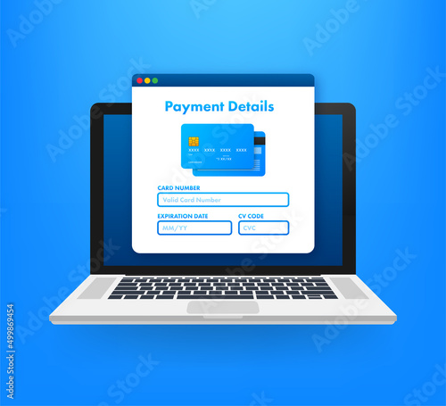 Business card with pay details for web page design. Online shopping. Credit card. Online store. Vector stock illustration.