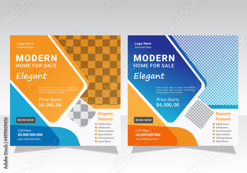 Real Estate Home sale Square banners with standard size social media post design template.