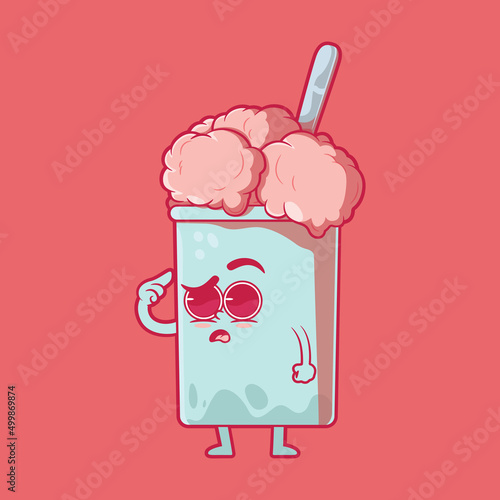 Cute Ice Cream character with brain freeze vector illustration. Funny, social media, mascot design concept.