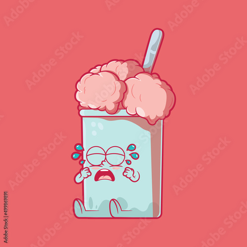 Cute Ice Cream character crying vector illustration. Funny, social media, mascot design concept.