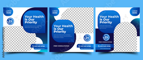 Medical promotion social media post template design. Usable for social media post, banner, and web