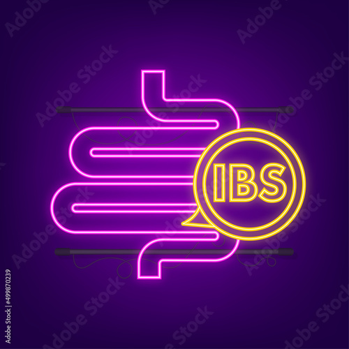 Irritable bowel syndrome IBS signs neon. Health messages about IBS diagnosis. Vector stock illustration.