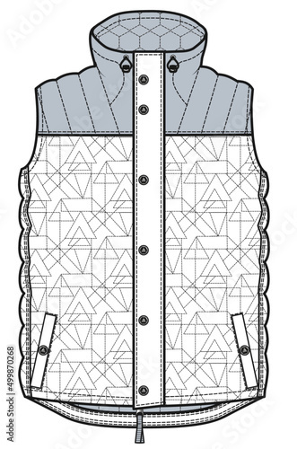 men full zipper waistcoat technical drawing	
