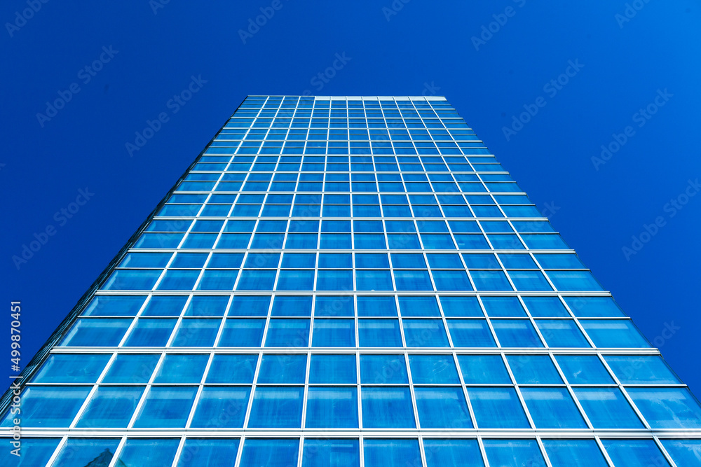 Modern building facade. Rectangle abstract facade in  modern office building. Skyscraper city architecture. Warsaw.