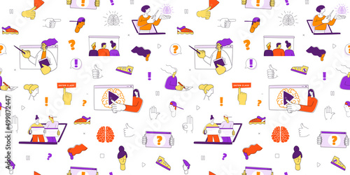 Virtual class. Online School Education Program. Video lesson. Seamless pattern